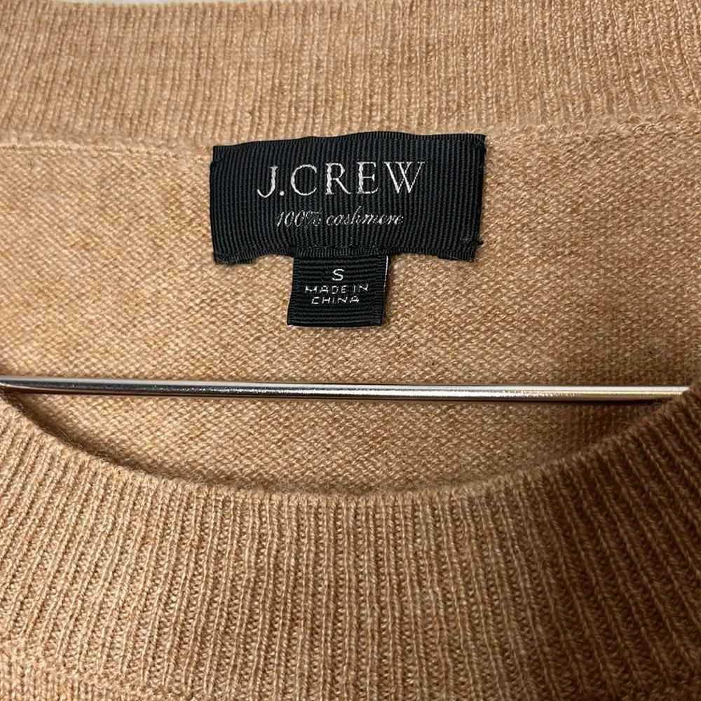 J. Crew 100% Cashmere Crewneck Sweater Heather Camel Tan 3/4 Sleeve Size S